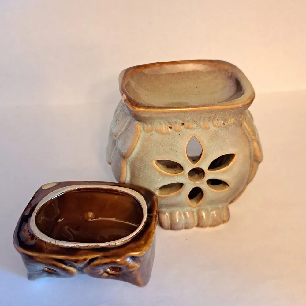 Vintage Ceramic Candle Warmer Owl Shaped Tea Candle 2-pieces